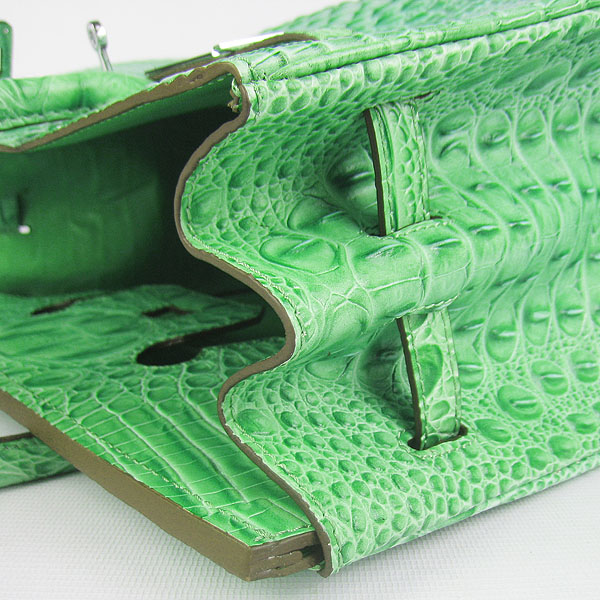 High Quality Fake Hermes Birkin 35CM Crocodile Head Veins Leather Bag Green 6089 - Click Image to Close